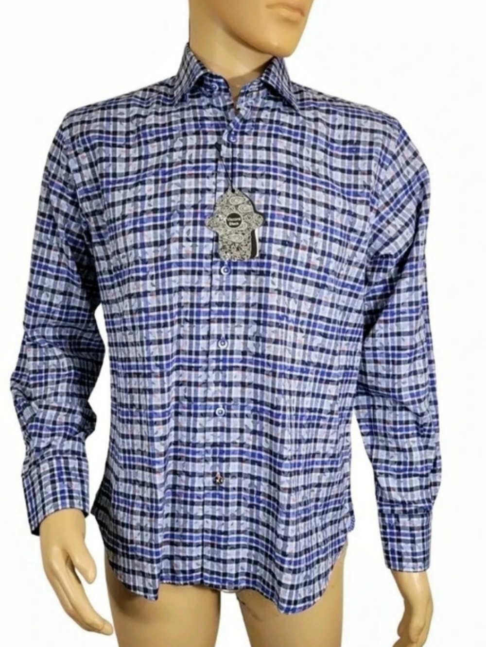 Visconti Black Plaid Cotton Button Down Size Medium NWT